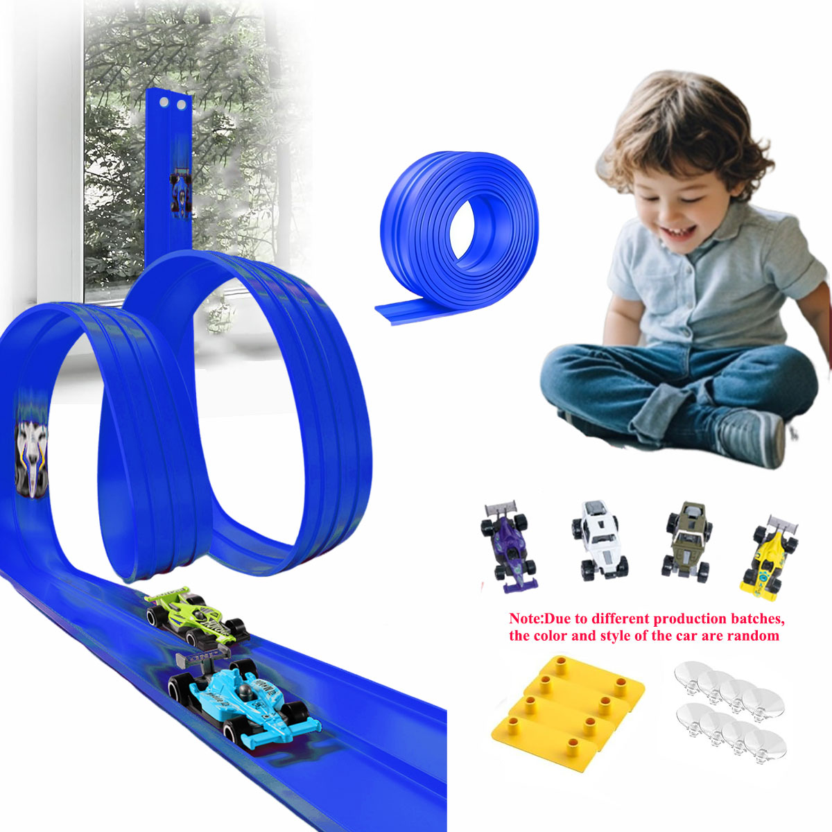 Kids Home Education - ชุดรางรถไฟแบบยืดหยุ่นขนาด 13 ฟุต/16.3 ฟุต พร้อมถุงตาข่าย ของเล่นและรถยนต์จิ๋ว
