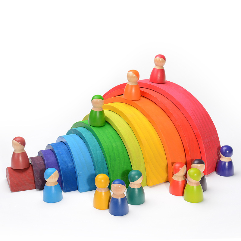 Kids Educational Box - บล็อกไม้สีรุ้ง บล็อกสร้างสรรค์หลากสีสัน ของเล่นเสริมพัฒนาการเด็ก รูปทรงเปิด ของเล่นมอนเตสซอรี่