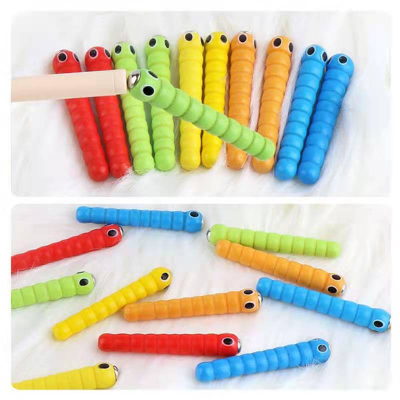 Kids Educational Box - Montessori ของเล่นไม้เพื่อการศึกษา Wand หนอนสําหรับจับหนอนเกมสตรอเบอร์รี่จับเด็กไม้ของเล่นเด็กอุปกรณ์เสริม