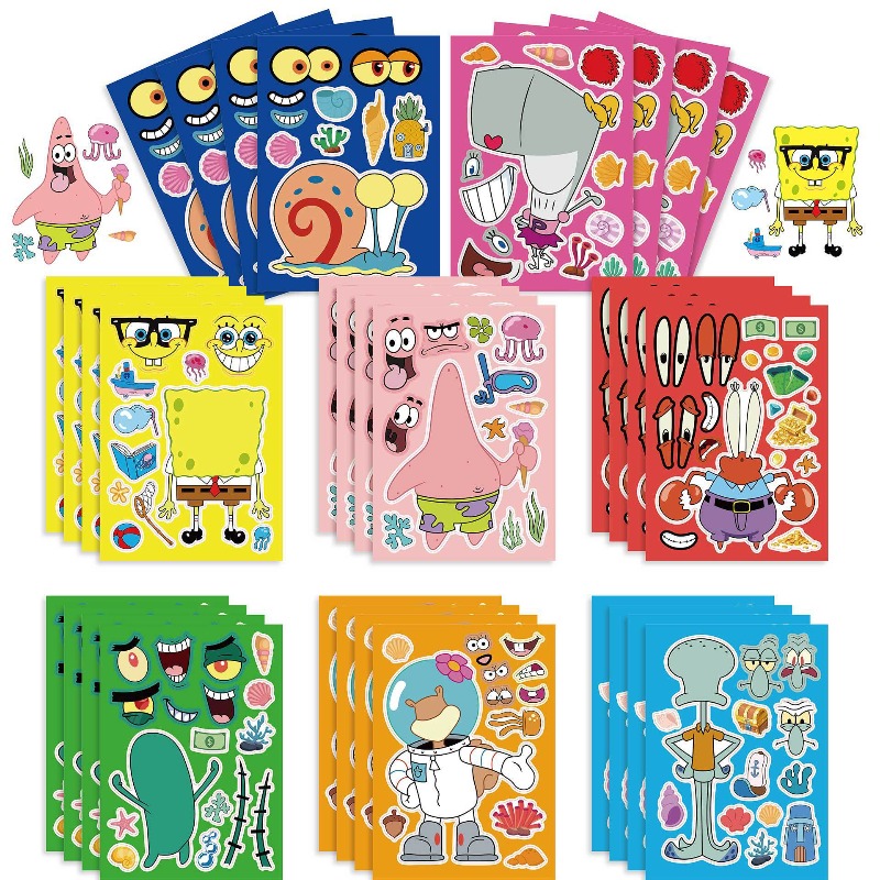 Kids Home Education - สปอนจ์บ็อบ สแควร์แพนท์ส จิ๊กซอว์ปริศนาแบบอินเทอร์แอคทีฟเพื่อการศึกษา ของเล่นประกอบเองเพื่อพัฒนาสติปัญญาสำหรับเวลาว่าง