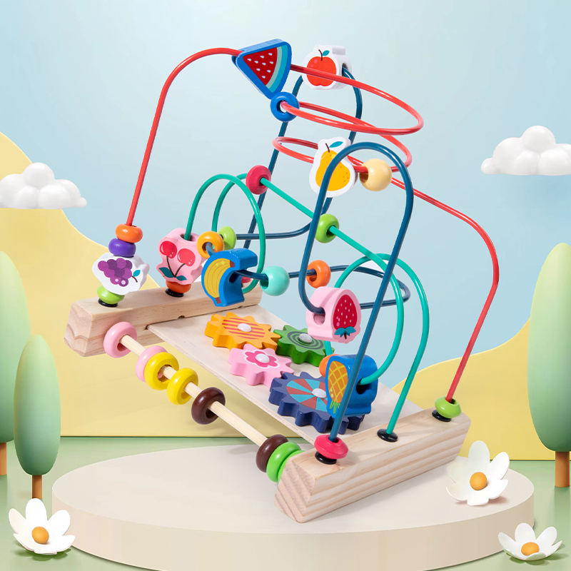 Kids Educational Box - Montessori ของเล่นไม้ Roller Coaster ลูกปัดเขาวงกต Abacus