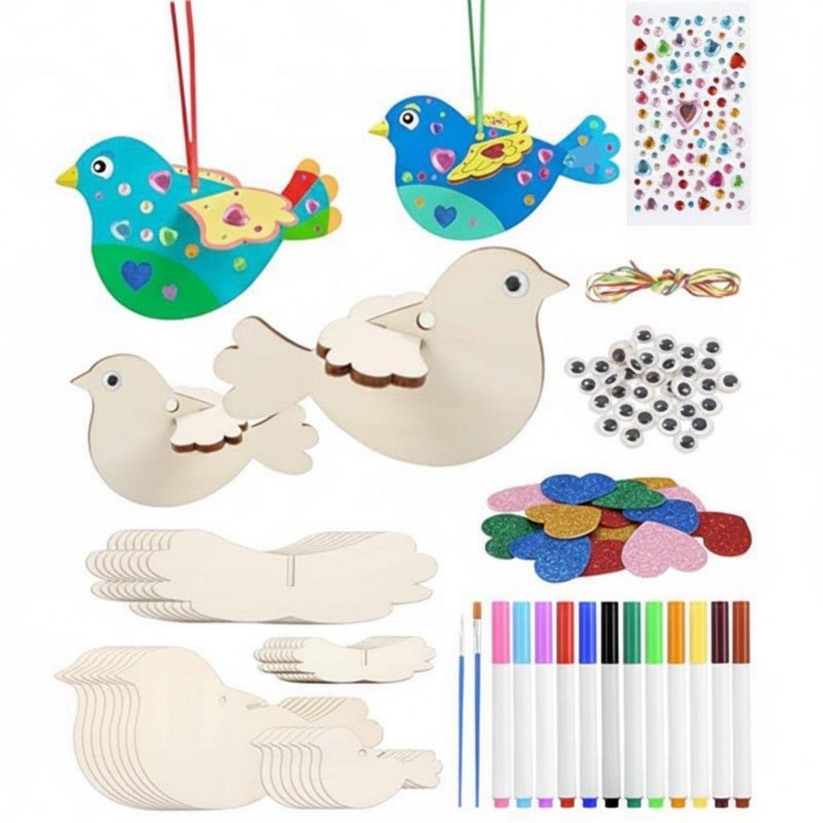 Kids Home Education - ชุดงานฝีมือไม้ 3D รูปนก 8 ชิ้น ของเล่นเสริมพัฒนาการ