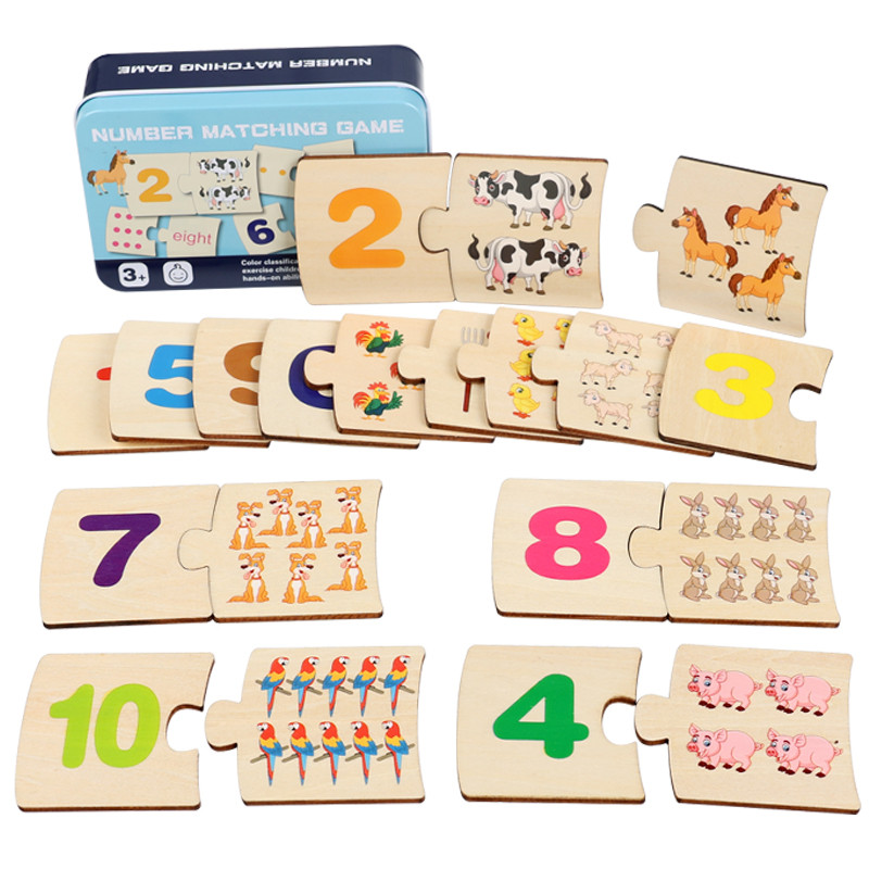 Kids Educational Box - เกมฝึกทักษะการคิดเชิงตรรกะสำหรับเด็ก กล่องเหล็กตัวเลข จับคู่สัตว์ไม้ อาหาร ปริศนา ฝึกการเรียนรู้