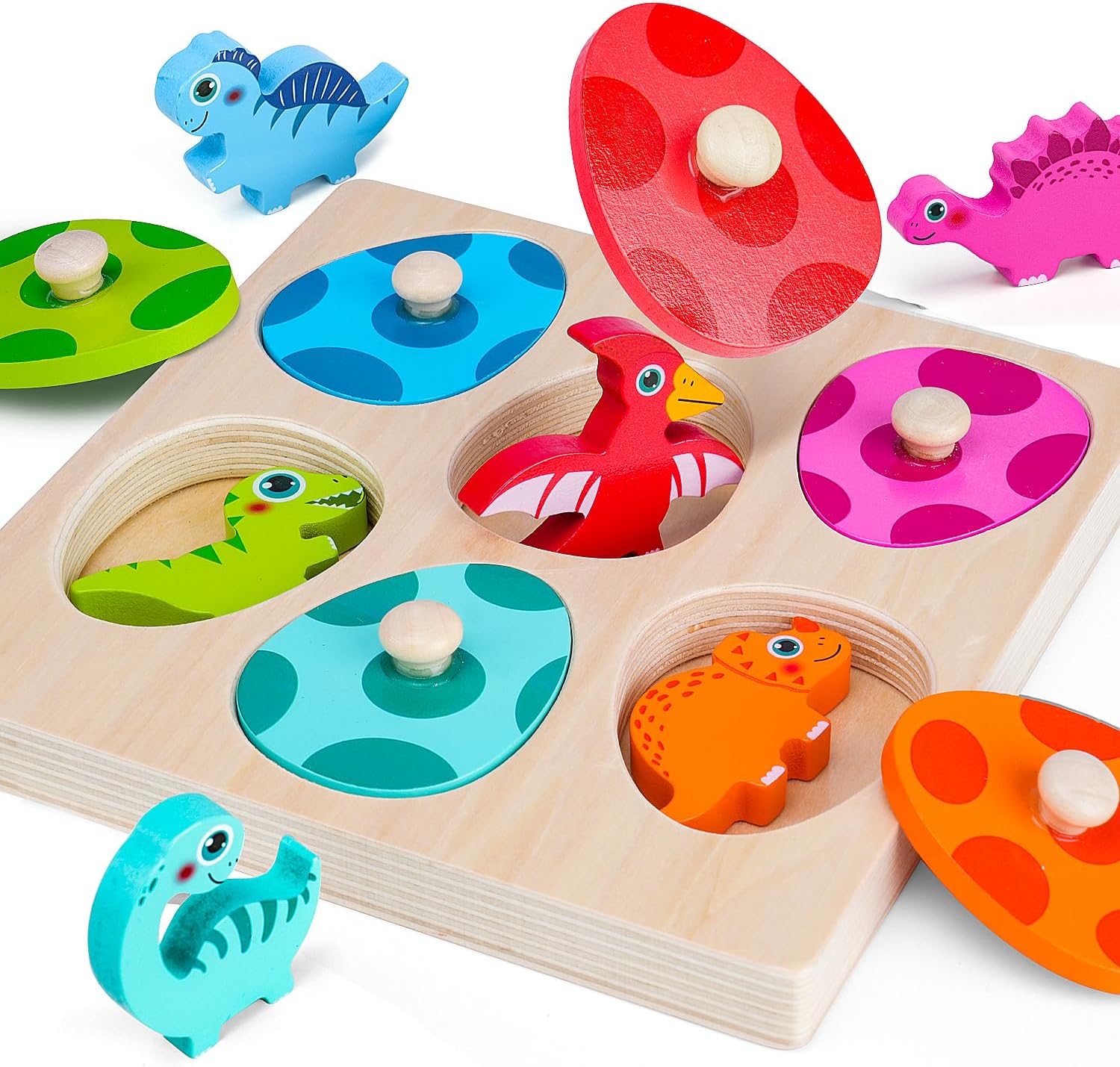Kids Educational Box - ไม้ไดโนเสาร์จิ๊กซอว์ปริศนาของเล่น Montessori Peg ปริศนาเกมเด็ก 3D ไม้การเรียนรู้ของเล่นเพื่อการศึกษาสําหรับของขวัญ