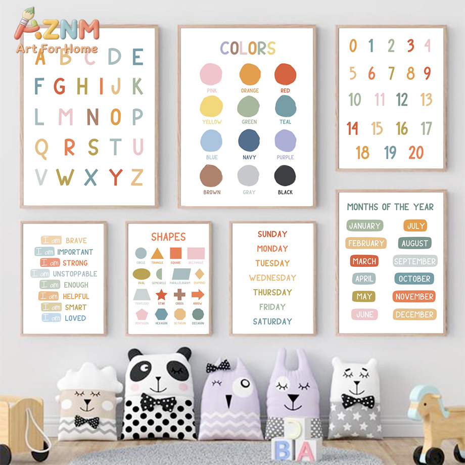 AZNM ชุดภาพพิมพ์บนผ้าใบสำหรับเ - Kids Educational - Alphabet Numbers & More บทวิจารณ์และราคา